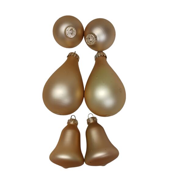 Vintage Gold Christmas Ornaments Set Bells Trees Pear Teardrop Glitter 8 Pc - Picture 4 of 15